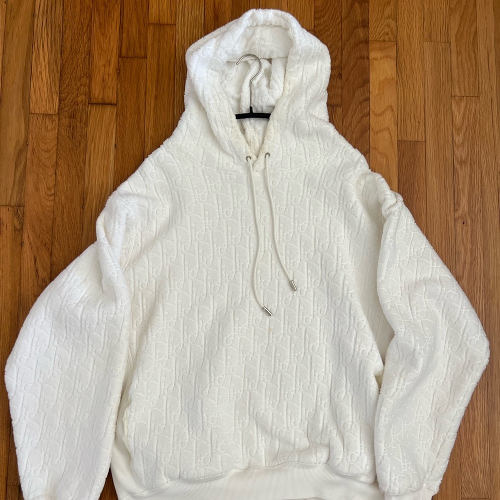 Dior Relaxed Hoodie Embroidered Logo Terrycloth White Size XLarge (Fits small)